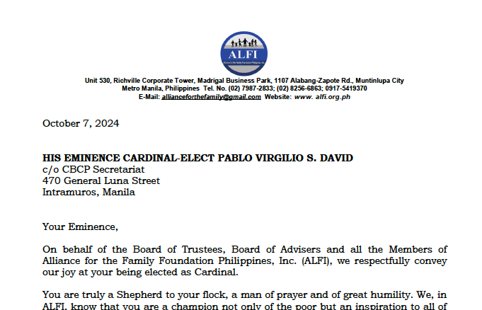 Letter to Cardinal-Elect David